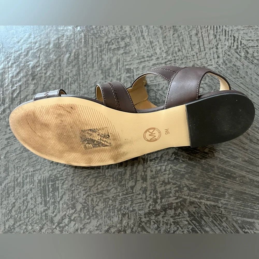 Michael Michael Kors Berkeley Zip Front Flat Sandals in Java dark brown, Size 9 - Picture 3 of 5